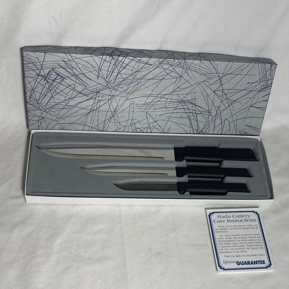 Rada 3-piece Knife Set with Black Resin Handles - Made in USA - NWT from 2010’s